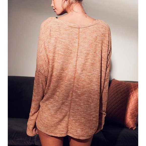 Urban Outfitters XS Out From Under Orange‎ Thermal Waffle Knit Jojo Slouchy Top - Picture 3 of 6